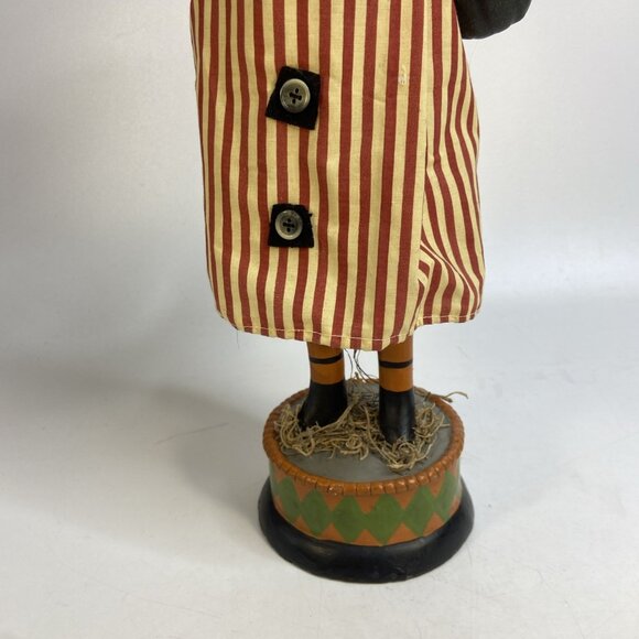 Halloween Pumpkin Head Figurine On Stand Fabric Resin Scarecrow 16 in Vtg - Picture 3 of 10